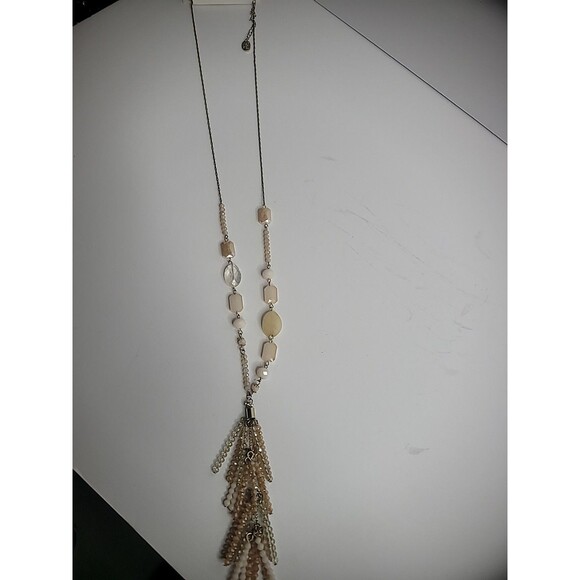New Time and Tru Gold Tone Necklace Tiered Tassel Peach Yellow Pink Jewelry Cost - Picture 7 of 9